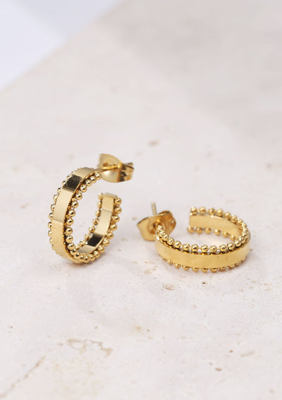 Beaded Band Hoop Earrings Gold