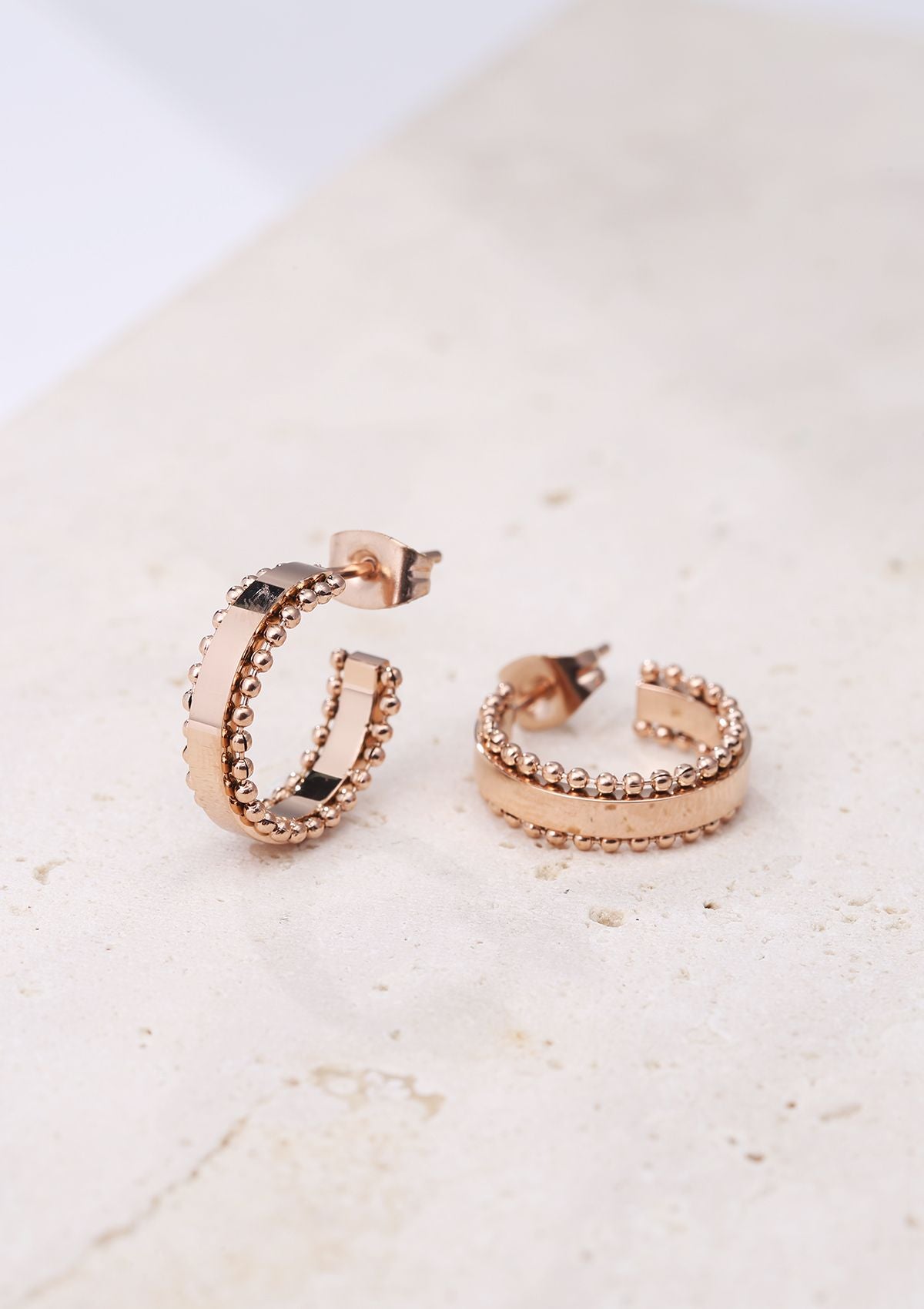 Beaded Band Hoop Earrings Rose Gold