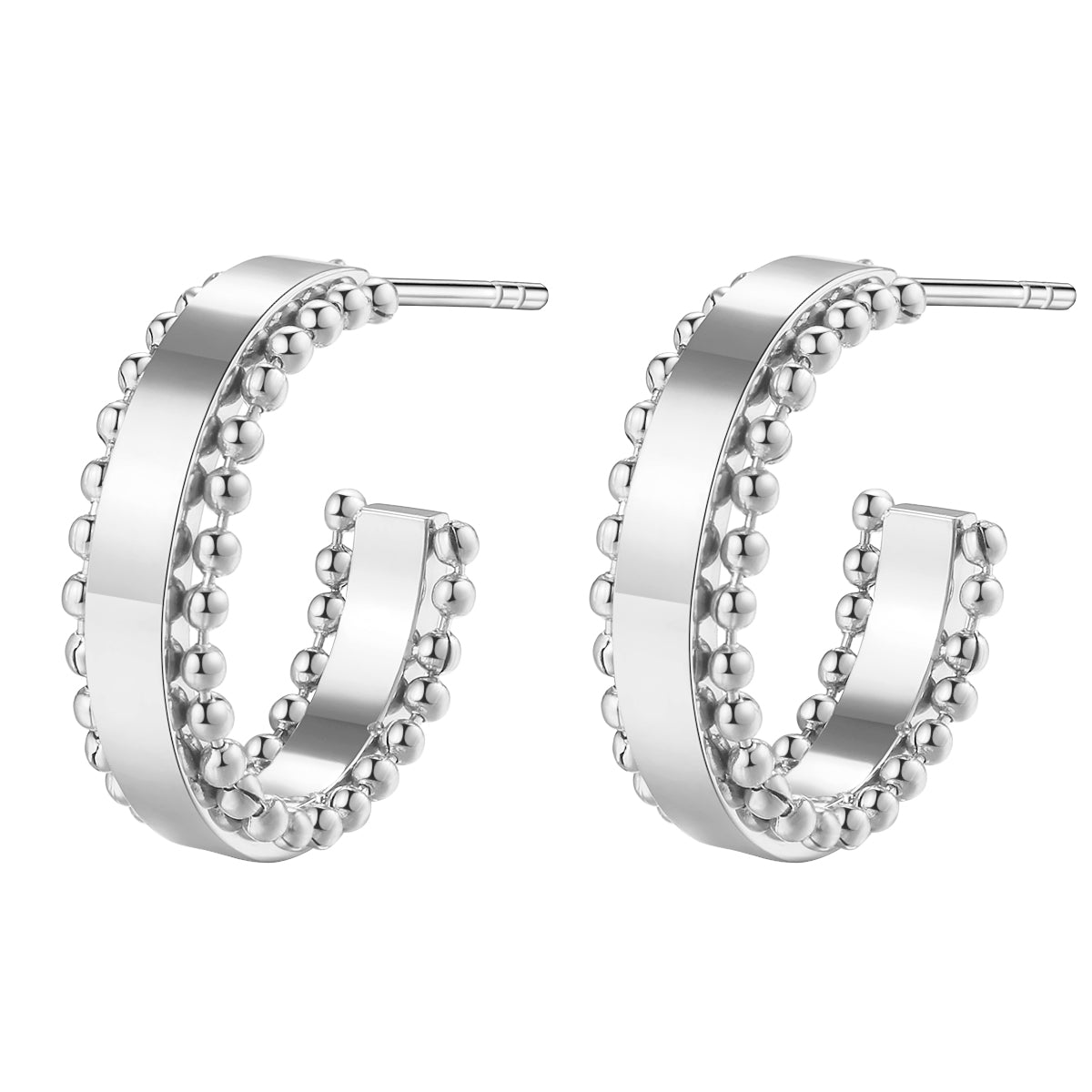 Beaded Band Hoop Earrings Silver