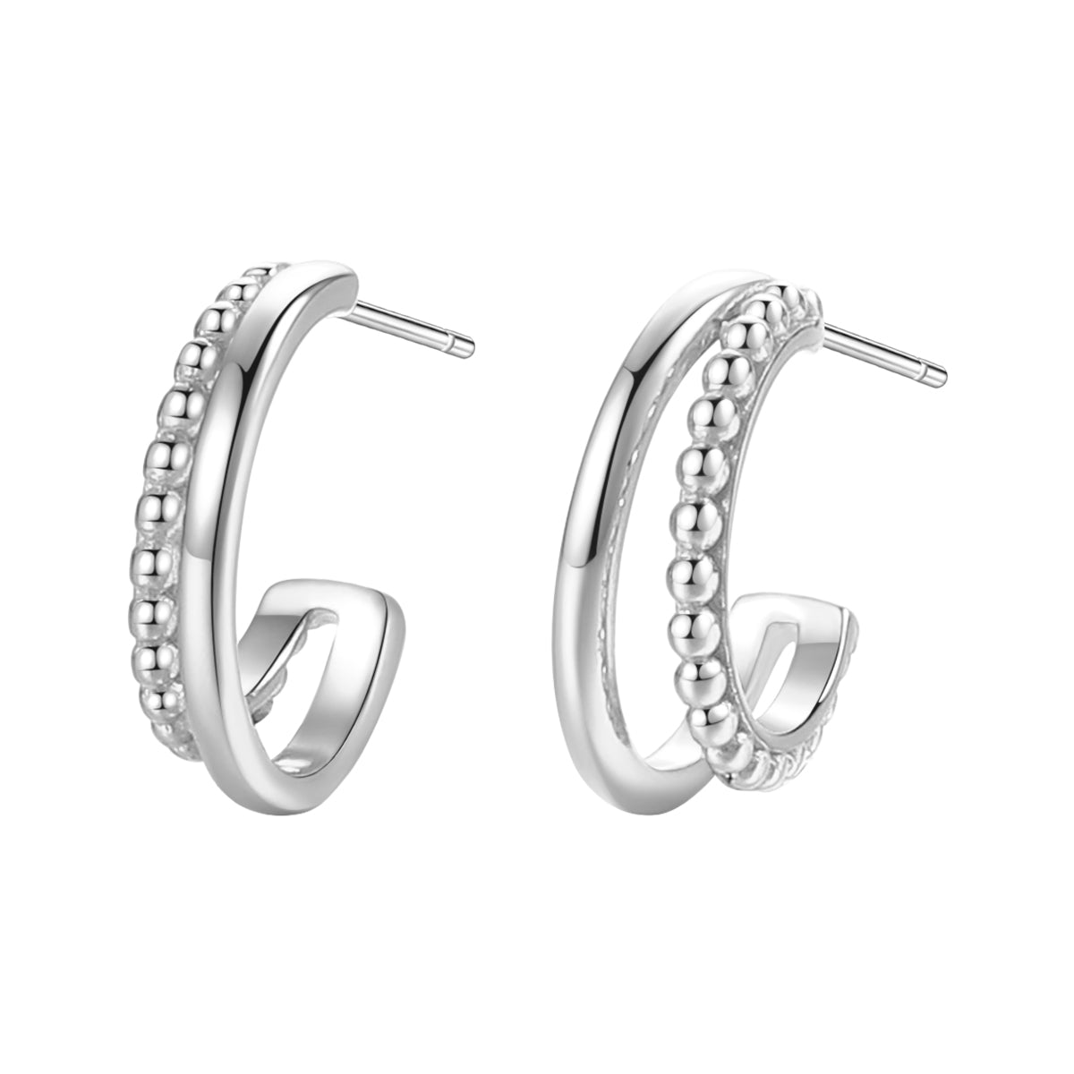 Doppelte Creolen mit Kugeln Sterlingsilber