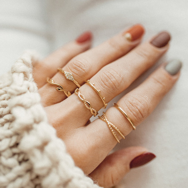 Ensemble Bague Halo Perlée Argent Sterling en Or