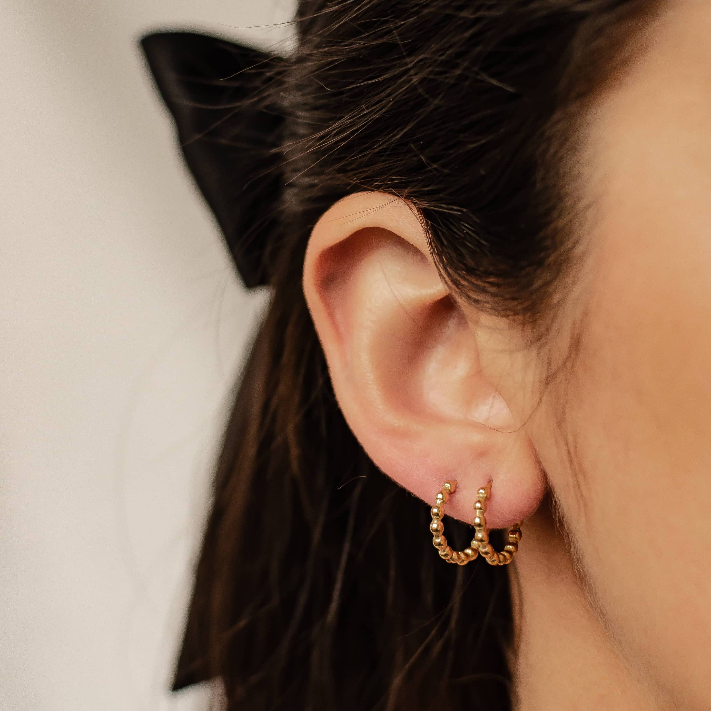 Beaded Hoop Earrings Stainless Steel