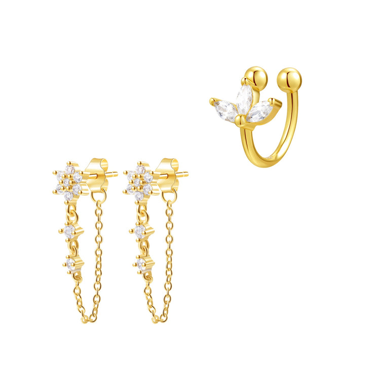 Bloom Chain Stud and Ear Cuff Set Sterling Silver