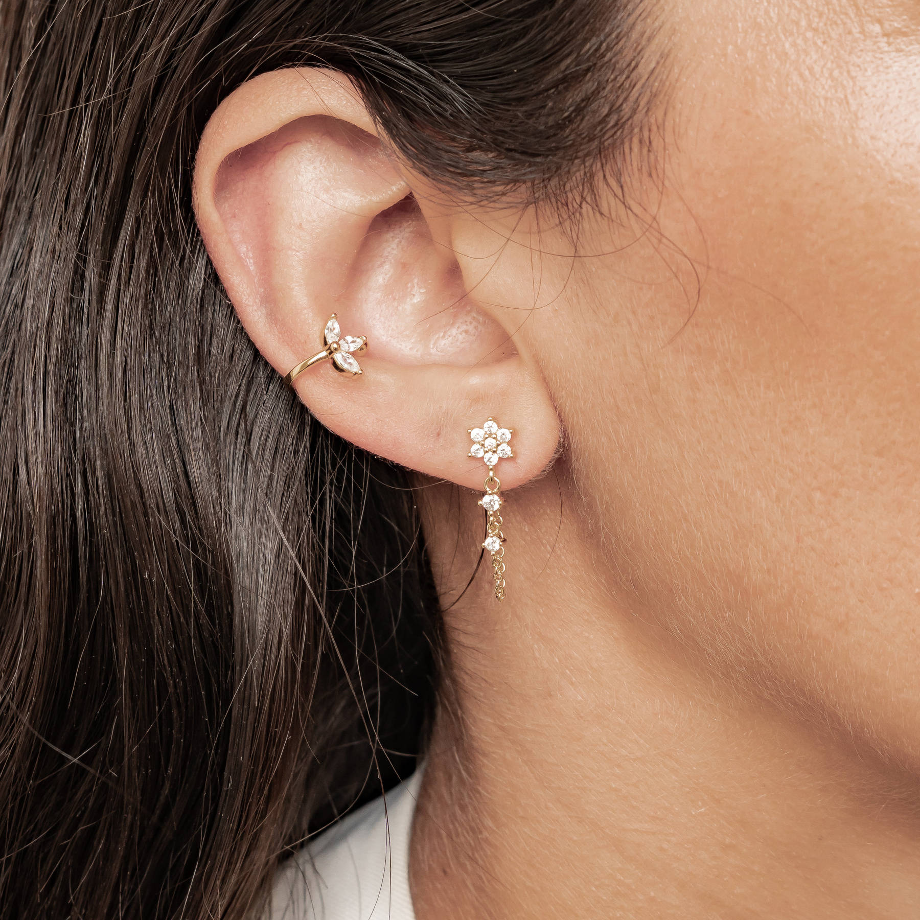 Bloom Chain Stud and Ear Cuff Set Sterling Silver