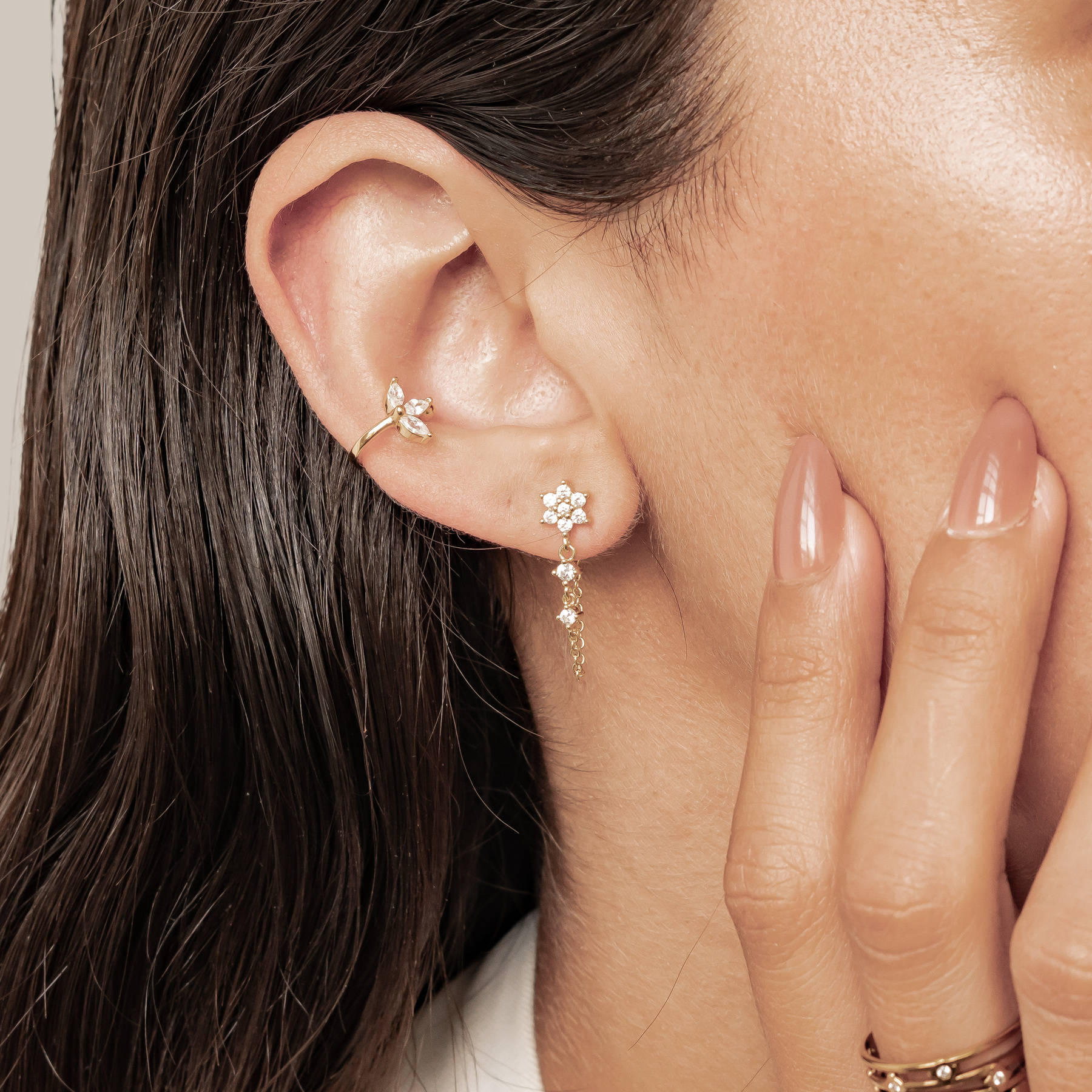 Bloom Chain Stud and Ear Cuff Set Sterling Silver