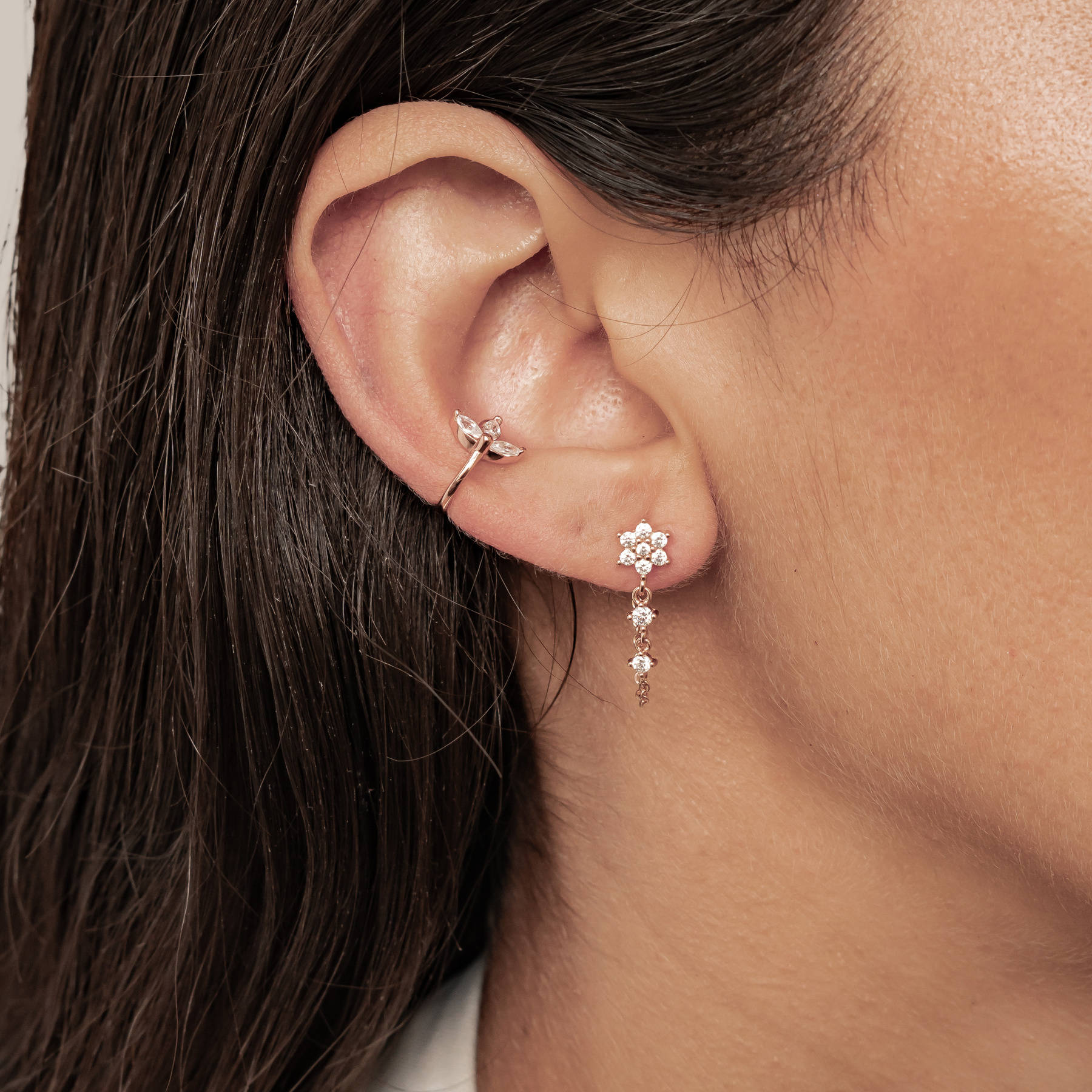 Bloom Chain Stud and Ear Cuff Set Sterling Silver