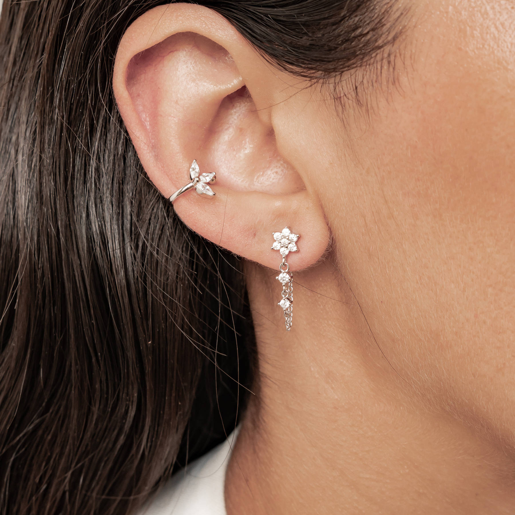Bloom Chain Stud and Ear Cuff Set Sterling Silver