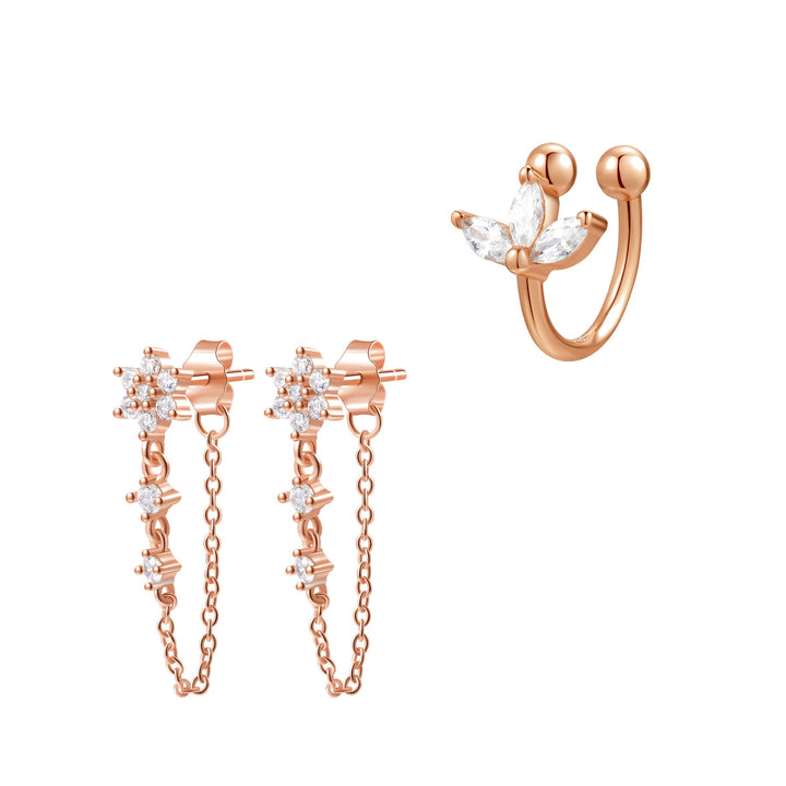 Bloom Chain Stud and Ear Cuff Set Sterling Silver