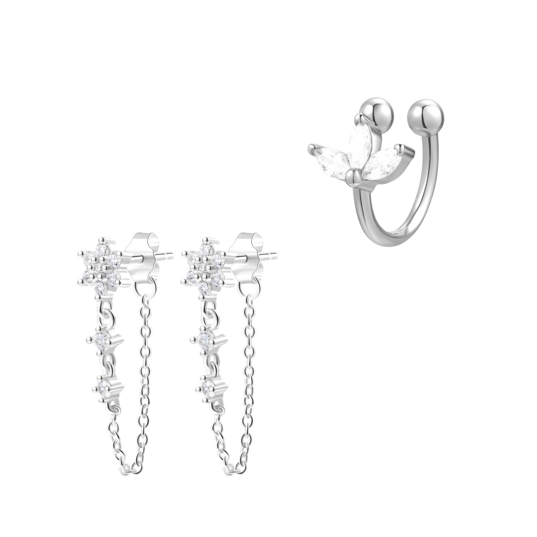 Bloom Chain Stud and Ear Cuff Set Sterling Silver