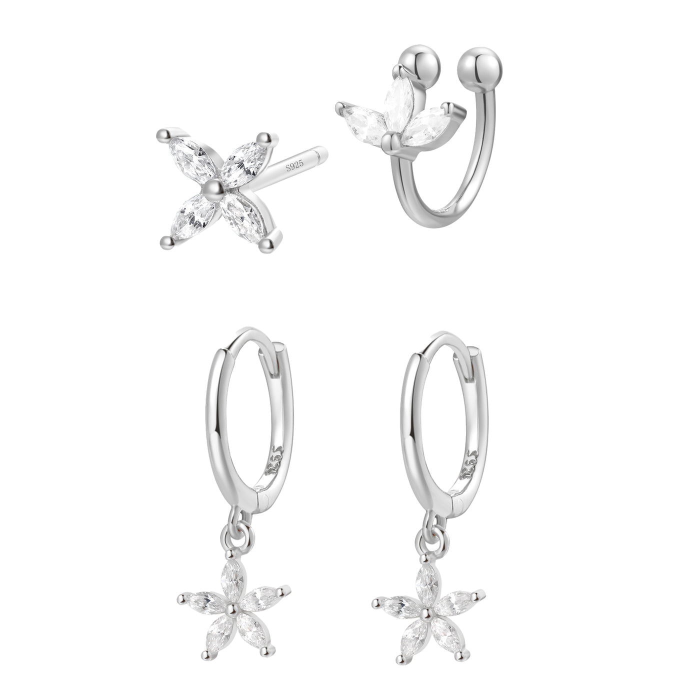 Ensemble Boucles d'Oreilles Fleurir Argent Sterling