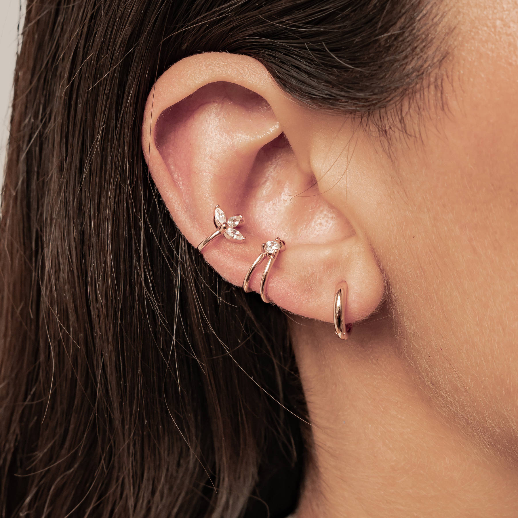 Blossom and Gem Ear Cuff Set Sterling Silver
