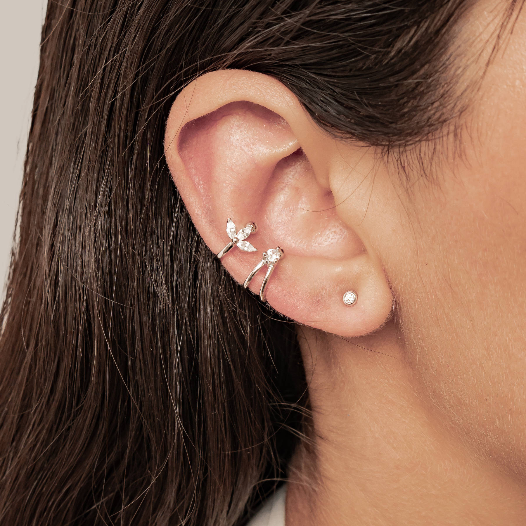 Blossom and Gem Ear Cuff Set Sterling Silver