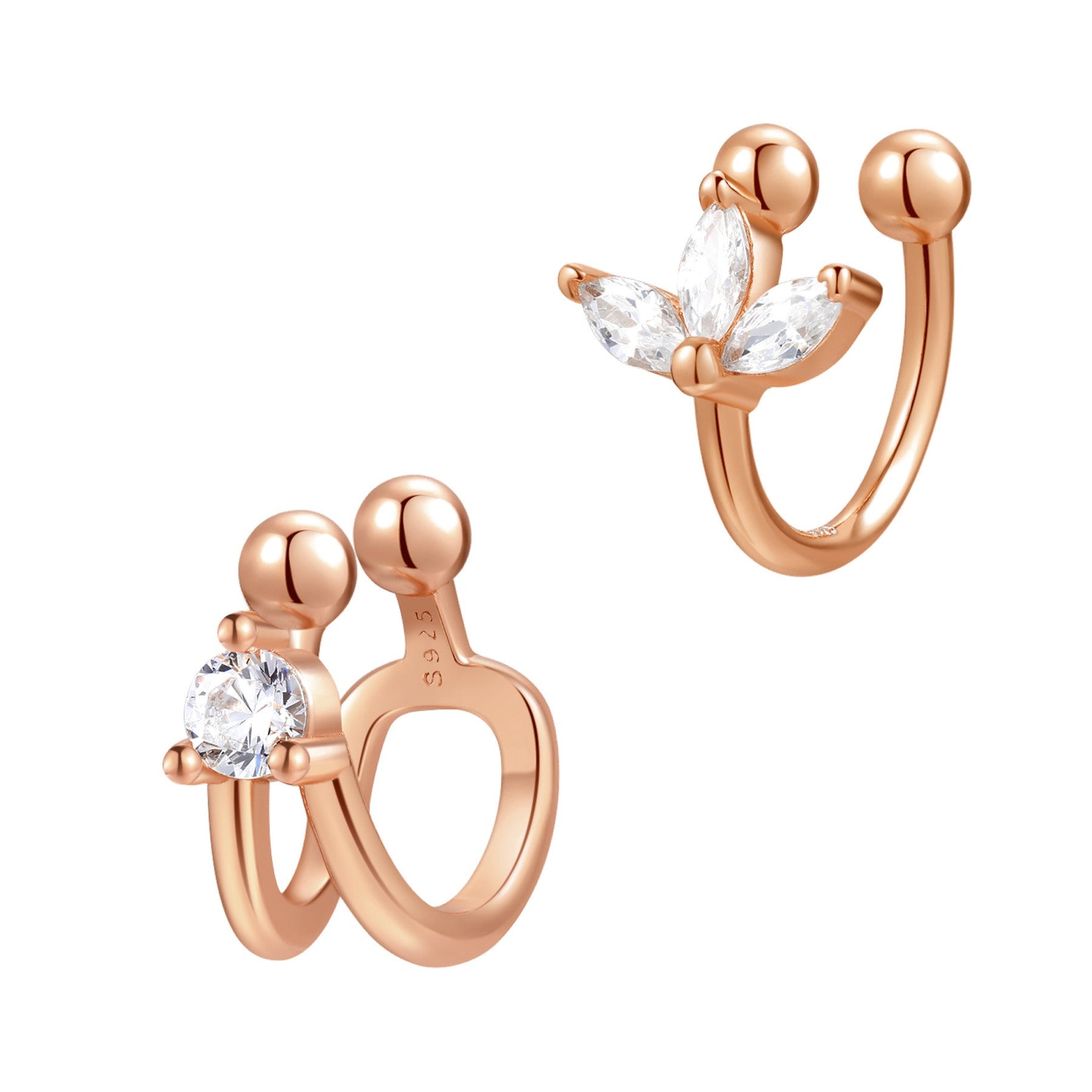 Blossom and Gem Ear Cuff Set Sterling Silver