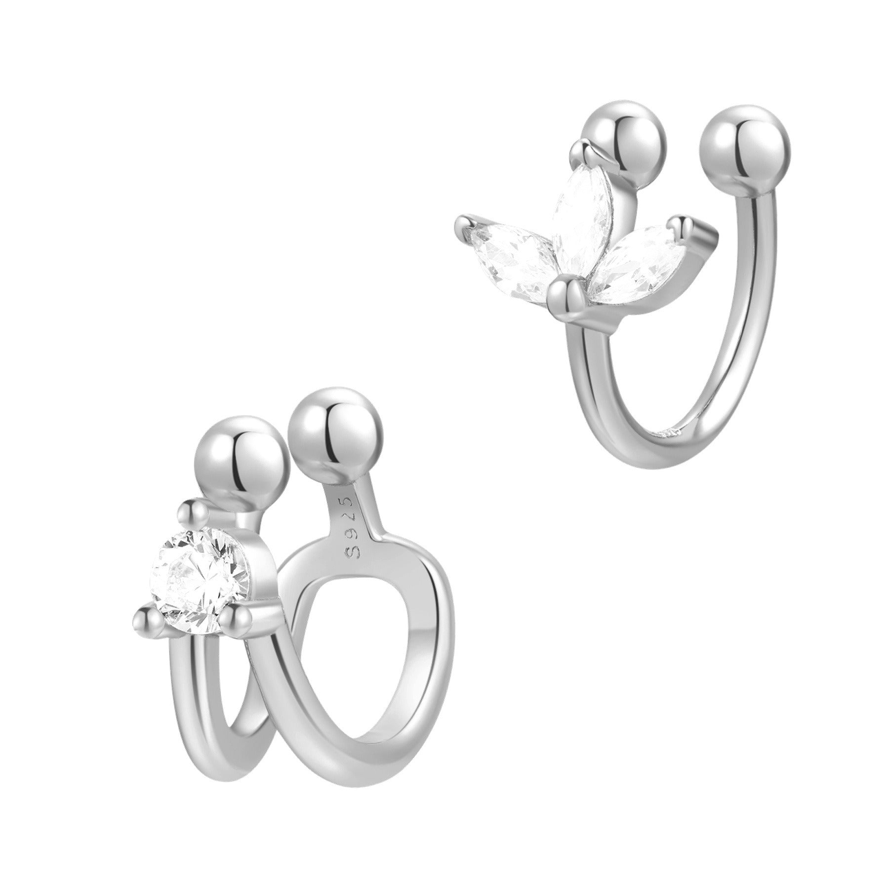 Blossom and Gem Ear Cuff Set Sterling Silver