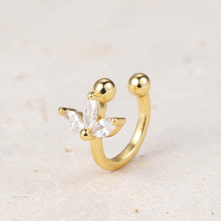 Clip d'Oreille Fleuri en Argent Sterling Doré