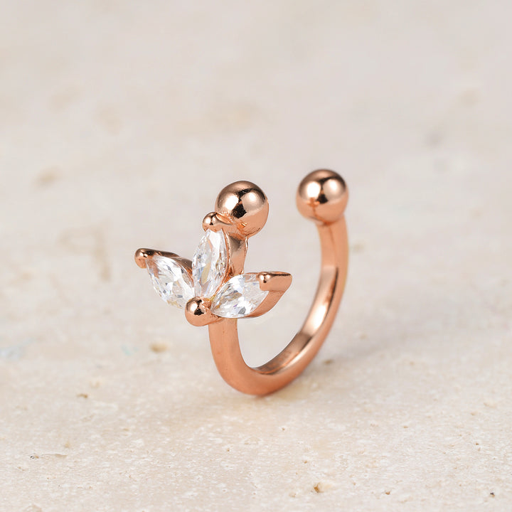Clip d'Oreille Fleuri en Argent Sterling Doré