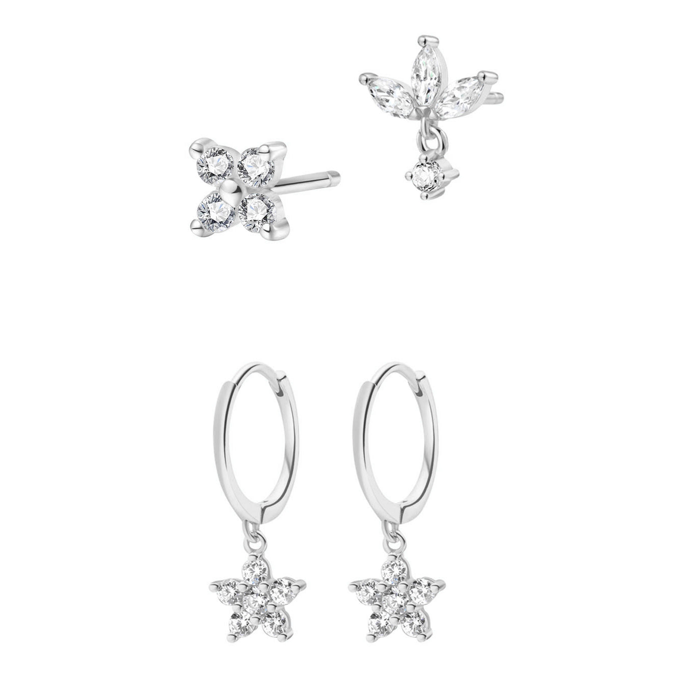 Set Pendientes Ramo Gemas Plata de Ley 925