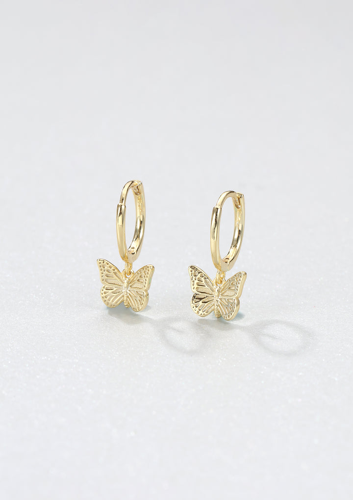 Pendientes Huggie Mariposa de Plata de Ley 925 en Oro