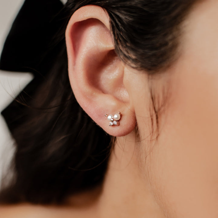 Butterfly Pearl Stud Earrings Sterling Silver Gold