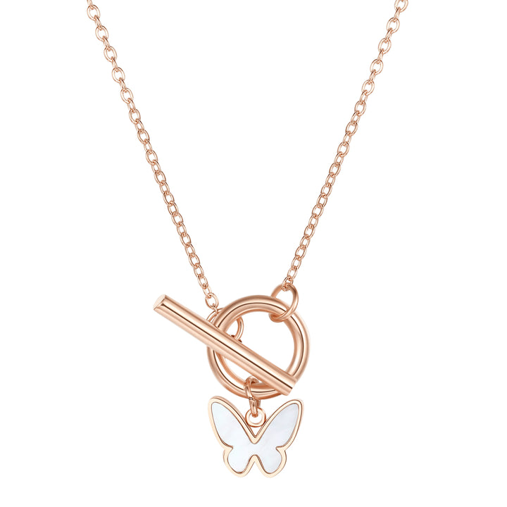 Pendetif Papillon T-Barre Collier en Or Rose