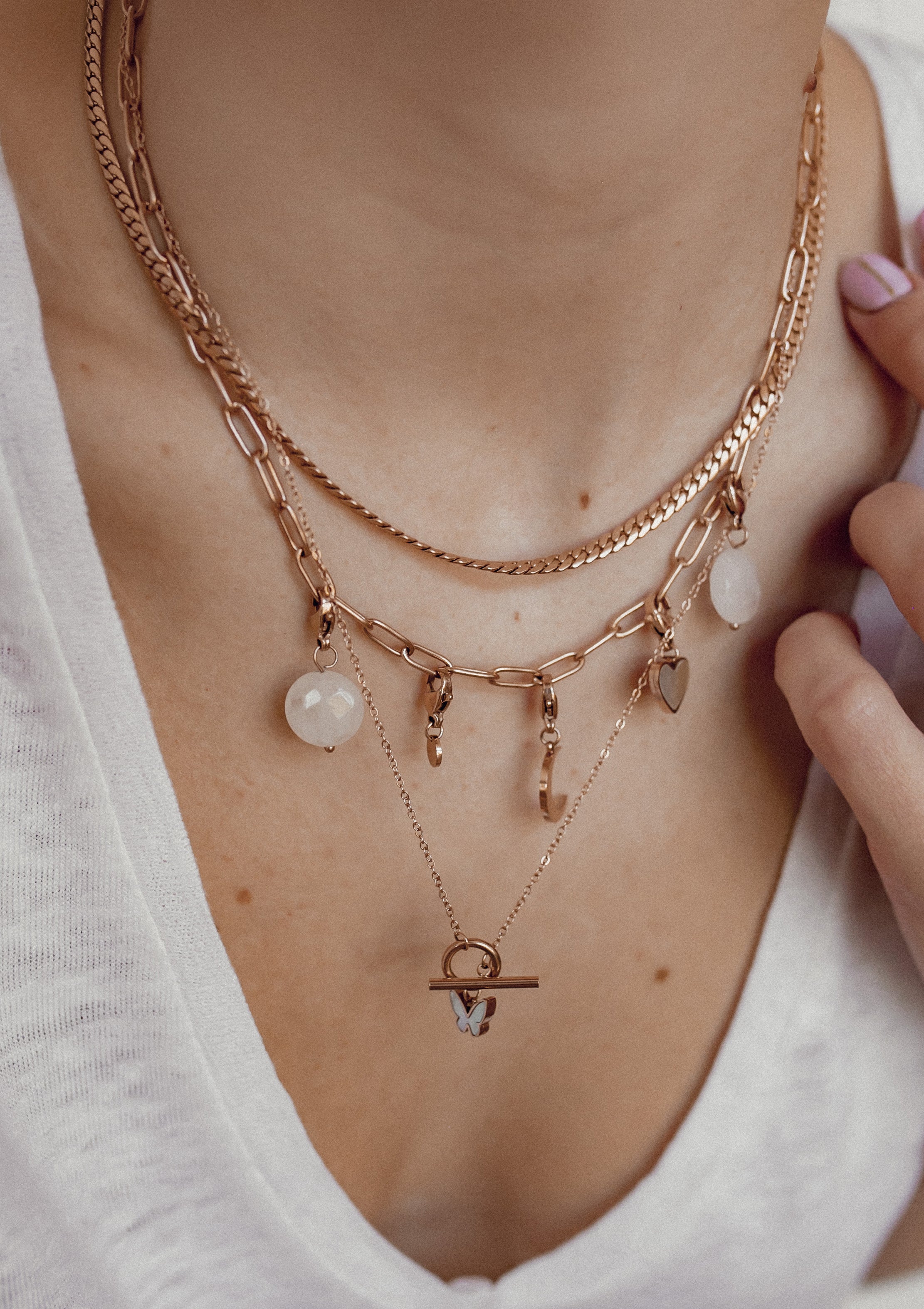 Pendetif Papillon T-Barre Collier en Or Rose