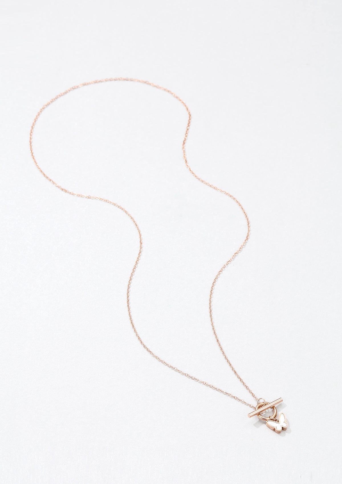 Pendetif Papillon T-Barre Collier en Or Rose