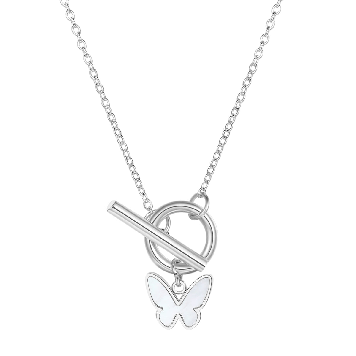Butterfly Pendant T-Bar Necklace Silver