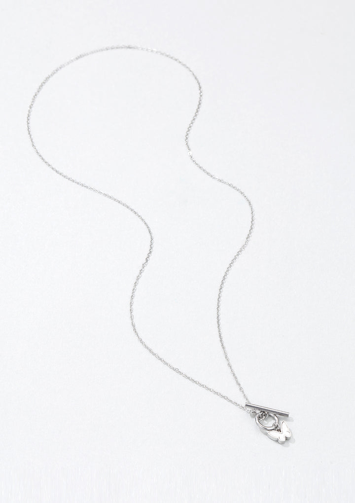 Collar Barra T con Colgante Mariposa en Plata