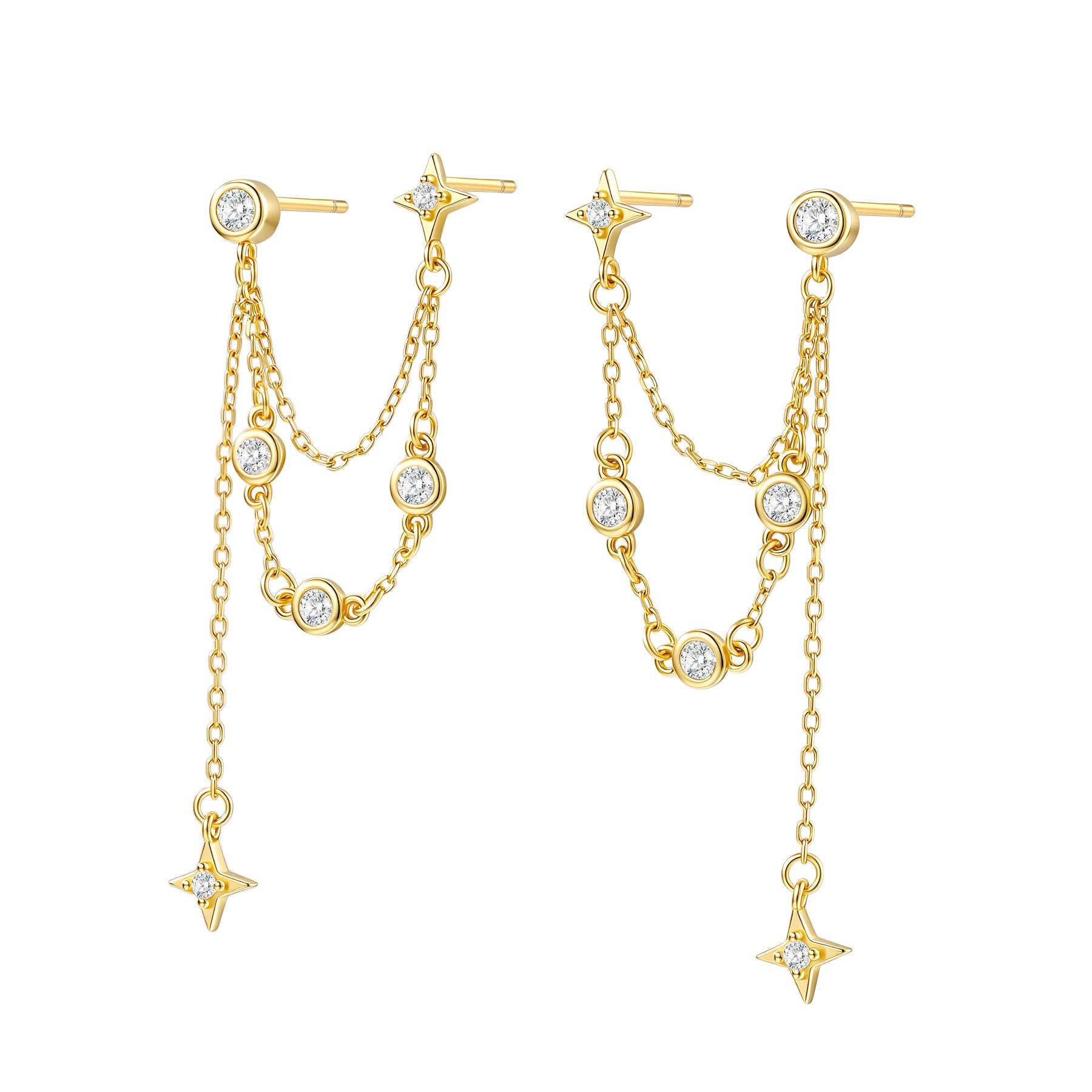 Celestial Star Dangle Earrings Sterling Silver
