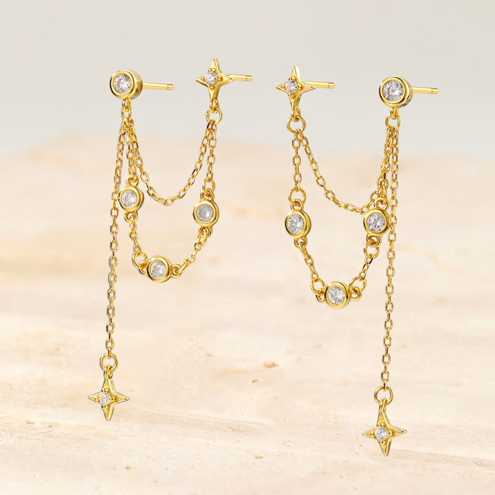 Celestial Star Dangle Earrings Sterling Silver
