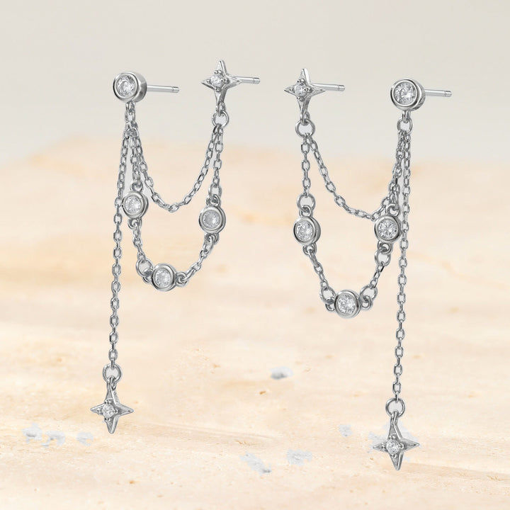 Celestial Star Dangle Earrings Sterling Silver