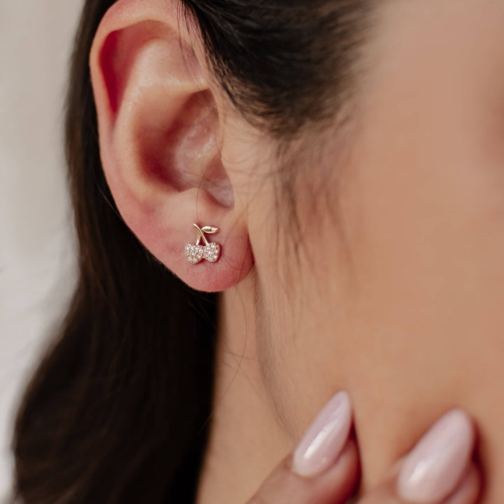 Clous d'Oreille Cerise Argent Sterling