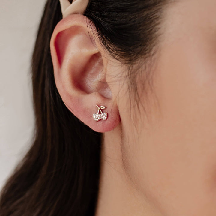 Clous d'Oreille Cerise Argent Sterling