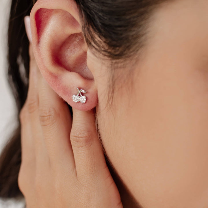 Clous d'Oreille Cerise Argent Sterling