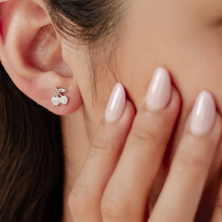 Clous d'Oreille Cerise Argent Sterling