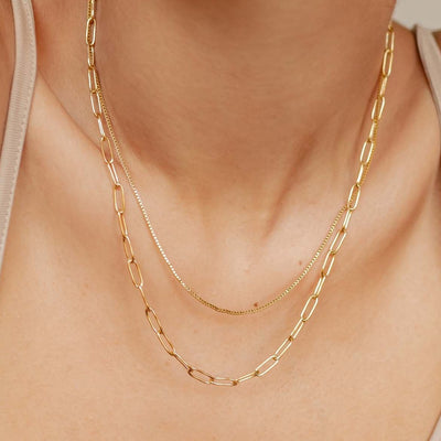 Collar a Capas de Cadena Gruesa en Oro