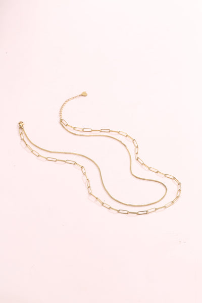 Chunky Chain Layered Necklace Gold