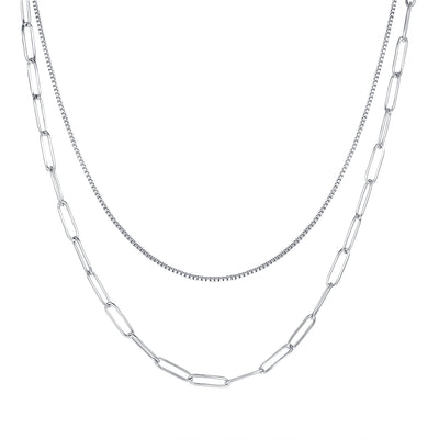 Chunky Chain Layered Necklace Silver
