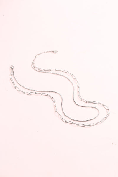 Chunky Chain Layered Necklace Silver