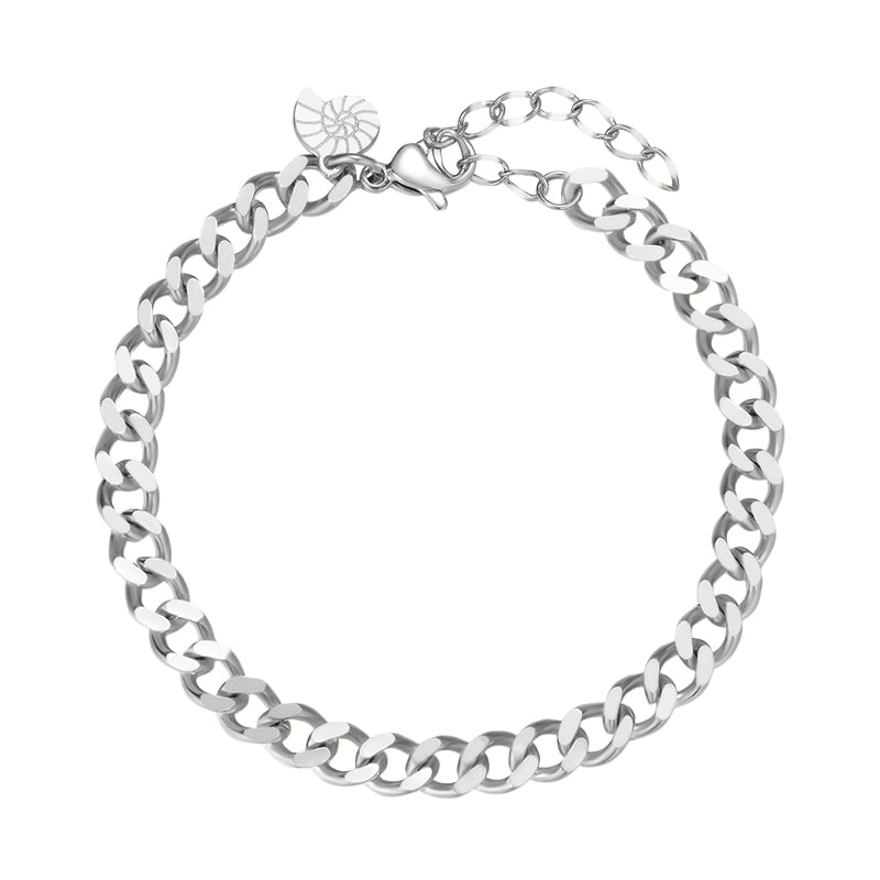 Brazalete de Cadena de Bordillo Gruesa en Plata