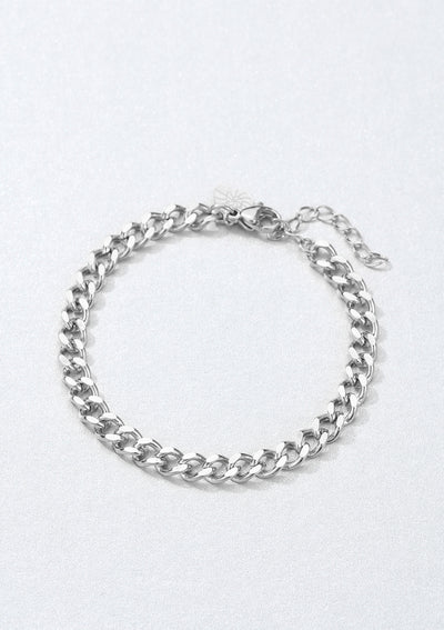 Brazalete de Cadena de Bordillo Gruesa en Plata