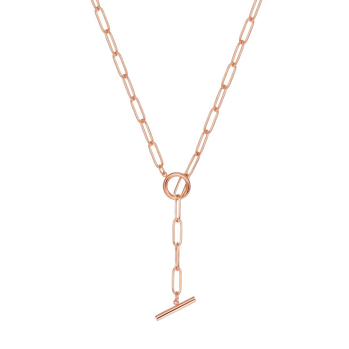Chunky Chain T-Bar Necklace Rose Gold