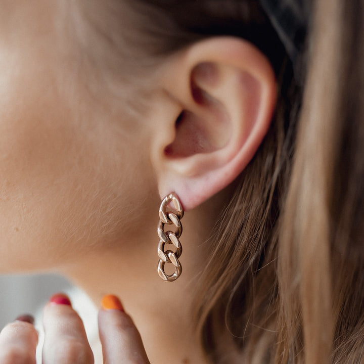 Chunky Curb Chain Dangle Earrings Rose Gold – Hey Happiness