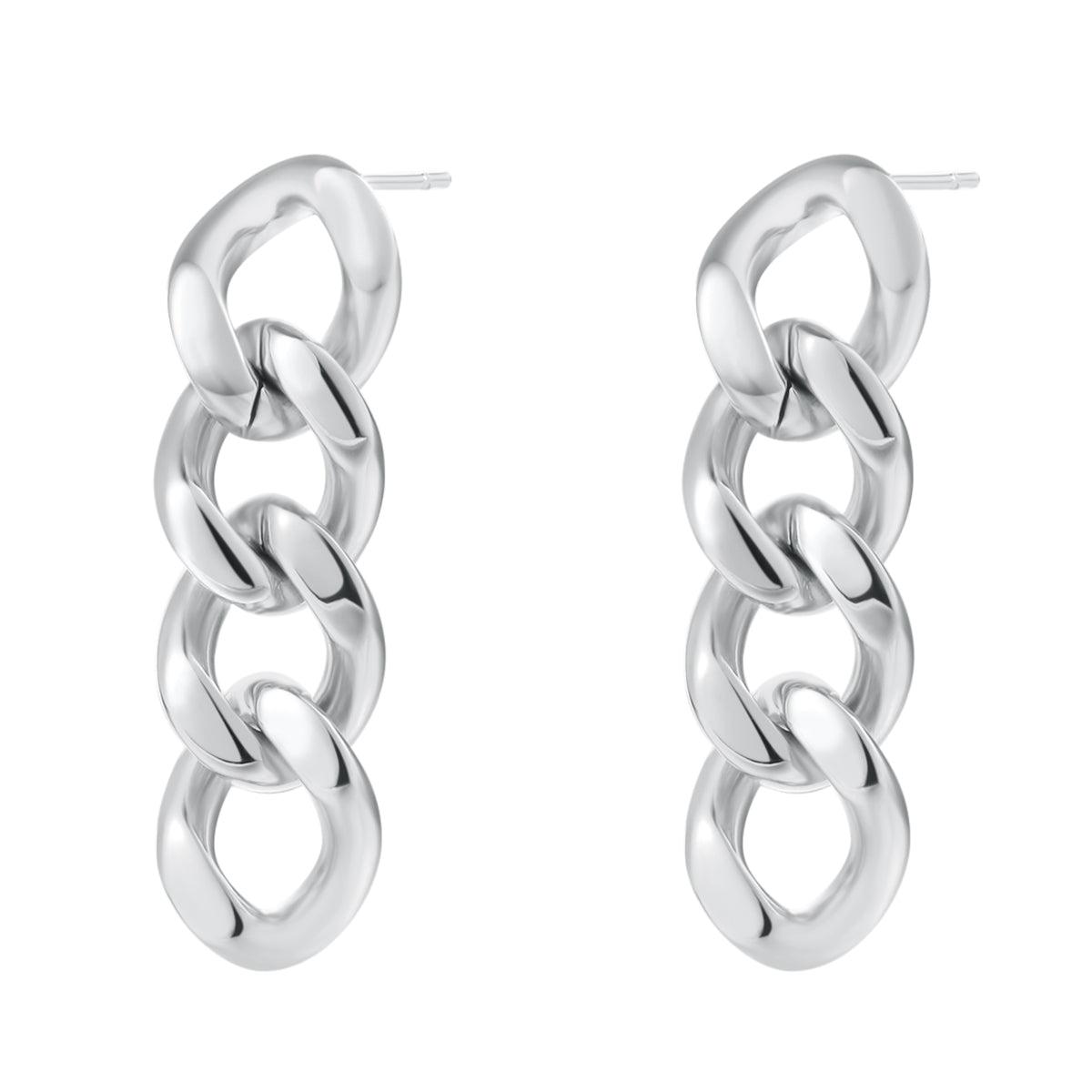 Chunky Curb Chain Dangle Earrings Silver