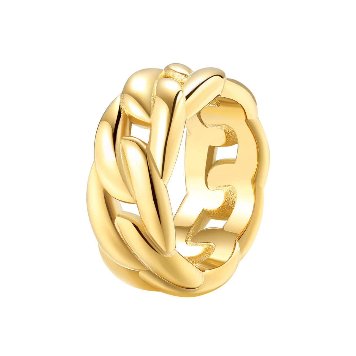 Anillo de Cadena de Bordillo Gruesa en Oro