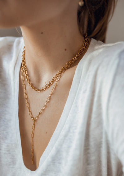 Chunky Double Cable Chain Necklace Gold