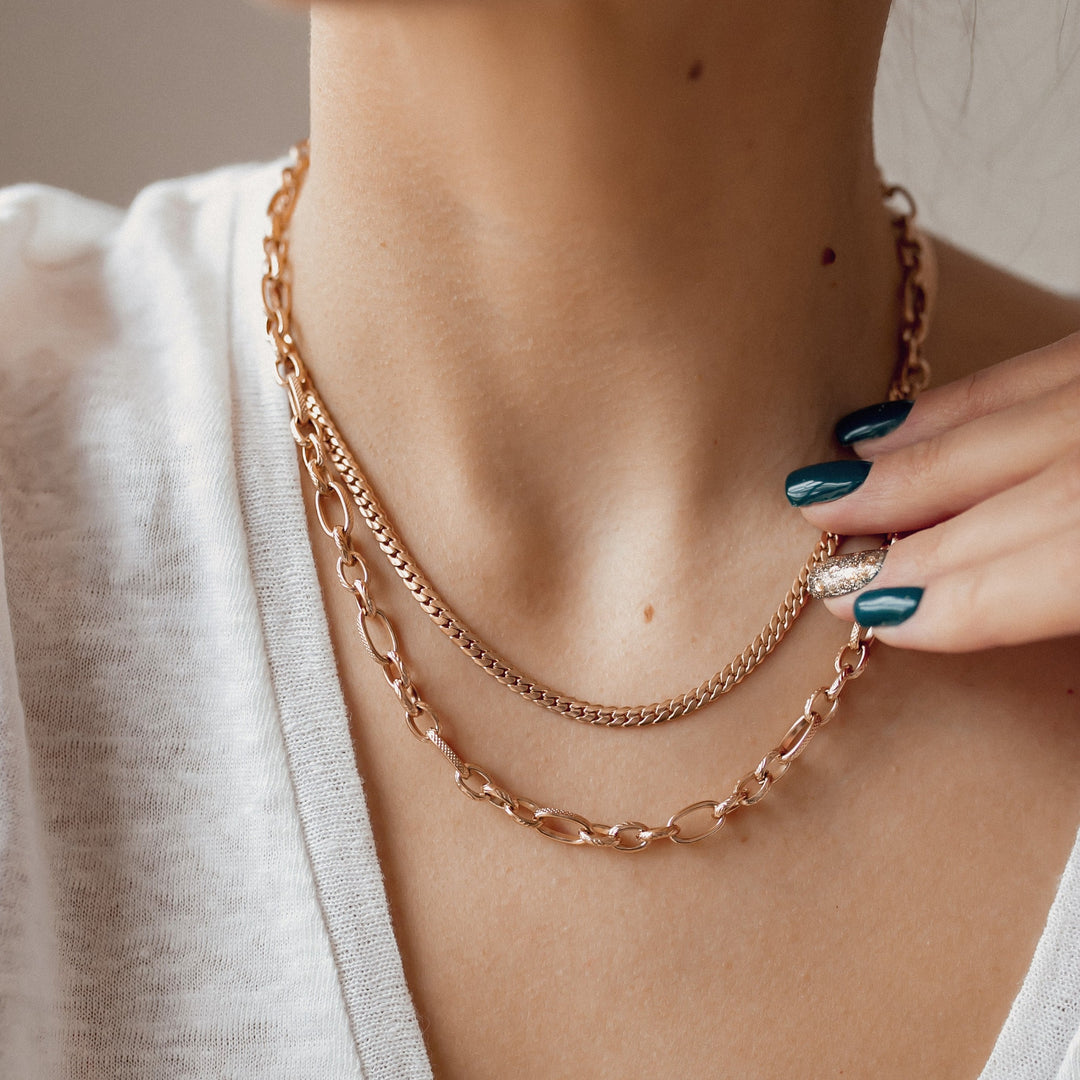 Chunky Oval Figaro Chain Necklace Rose Gold - Main Image