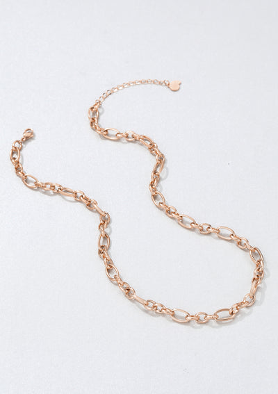 Chunky Oval Figaro Chain Necklace Rose Gold