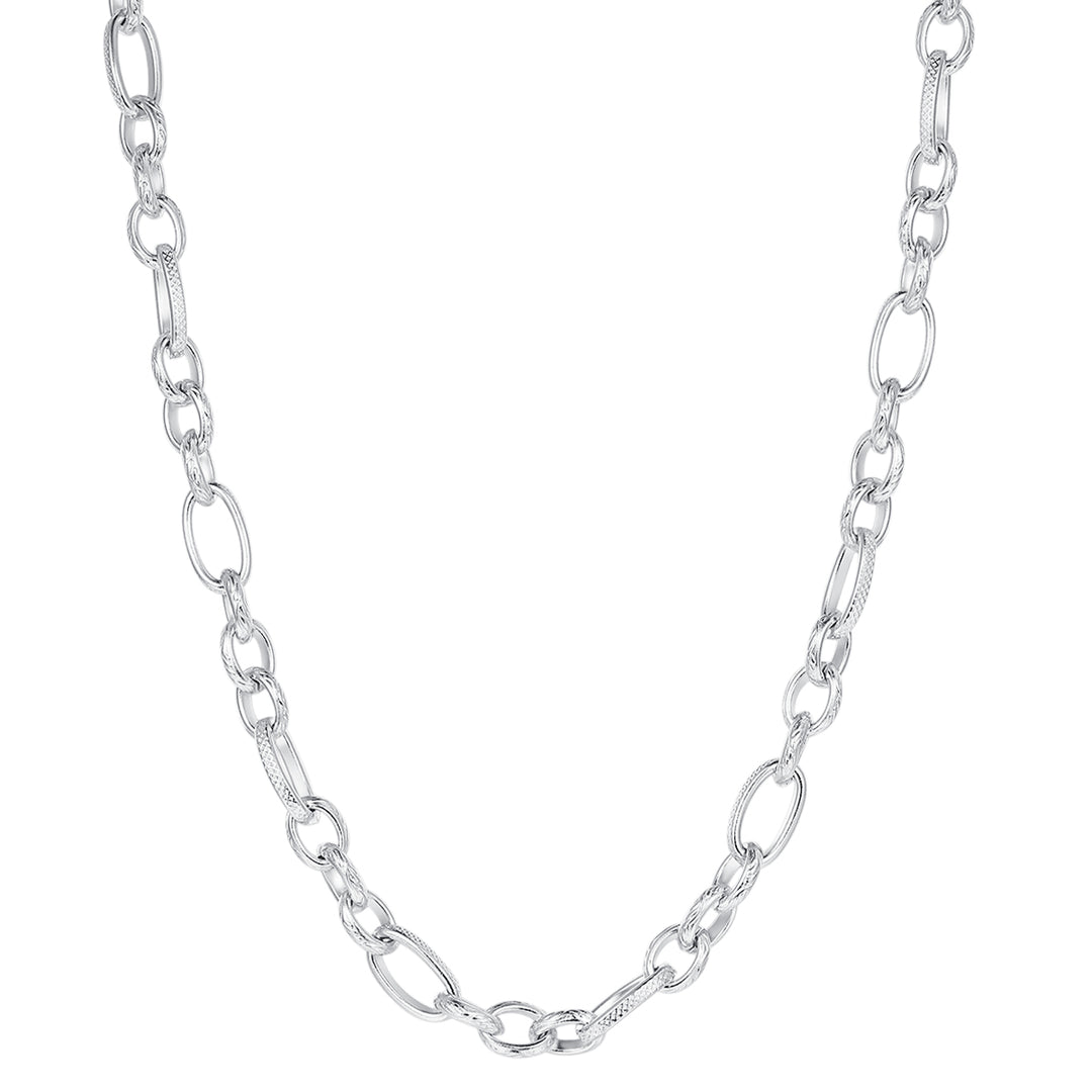 Chunky Oval Figaro Chain Necklace Silver - Main Image