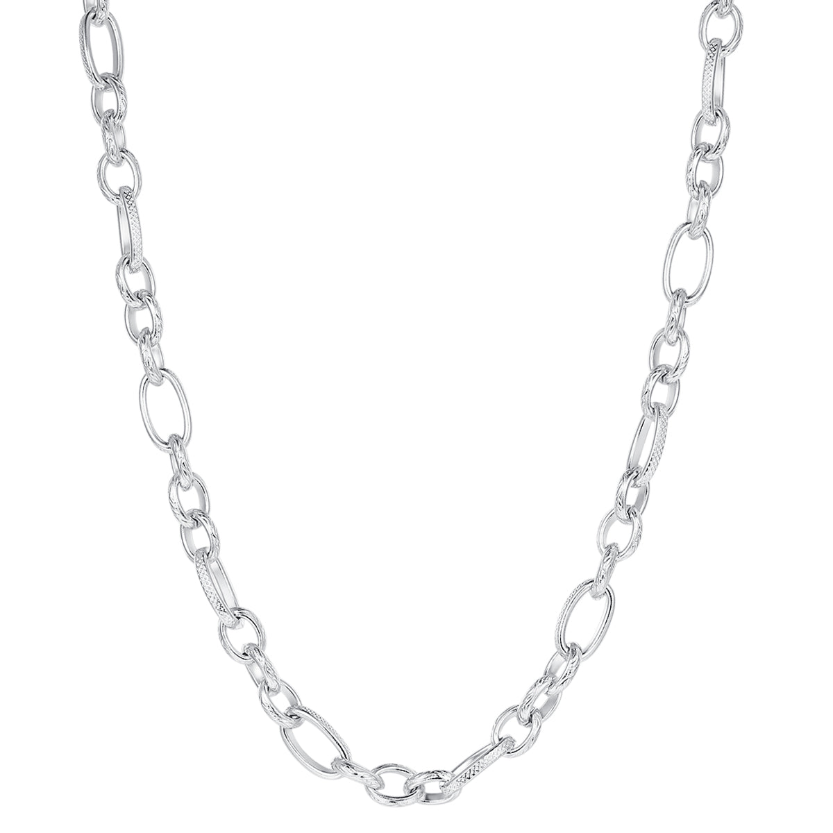 Chunky Oval Figaro Chain Necklace Silver